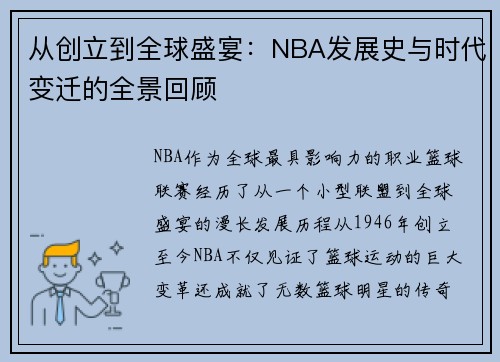 从创立到全球盛宴：NBA发展史与时代变迁的全景回顾