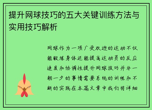 提升网球技巧的五大关键训练方法与实用技巧解析
